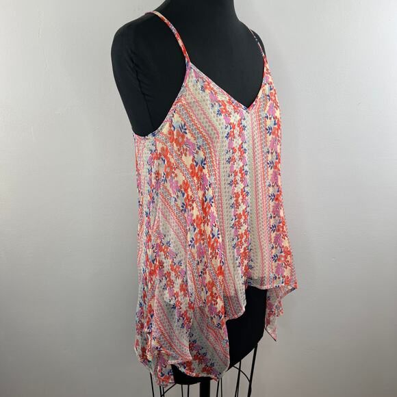 ELLA MOSS Orange White Spaghetti Strap V-Neckline Sheer Overlay Cami Size S - Picture 4 of 6